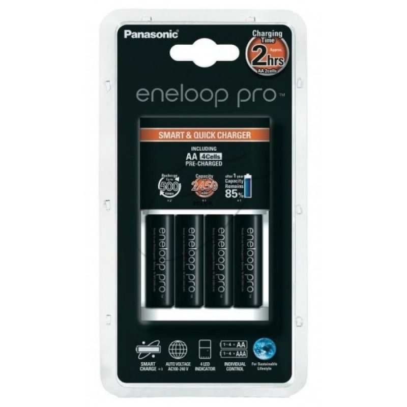 מטען מהיר Panasonic ו-4 סוללות נטענות eneloop AA 2450mAh