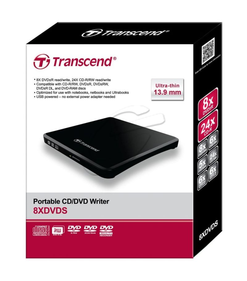 צורב חיצוני Transcend Ultra Slim Portable DVD Writer TS8XDVDS-K